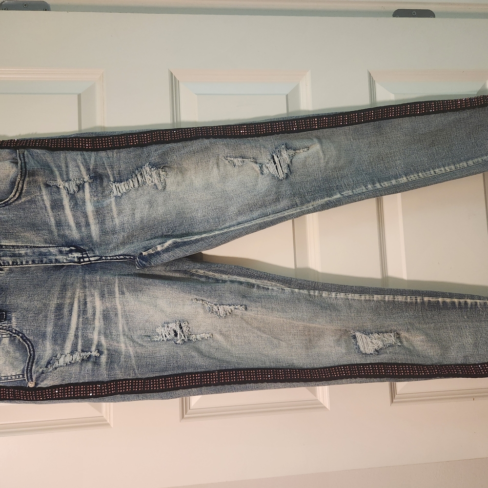Blue Skinny Distressed Jeans with Faded Details